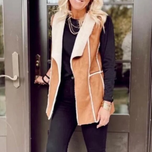 NWOT GOOD HART Matilda Jane Greenville Womens faux fur/suede cardigan vest Large - Picture 9 of 9